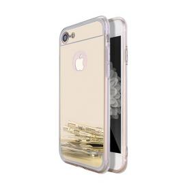 Husa protectie pentru iPhone 8 Plus Auriu perfect fit efect de oglinda si folie sticla gratis