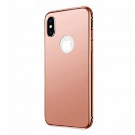 Husa protectie pentru iPhone X Rose-Auriu perfect fit efect de oglinda si folie fata-spate