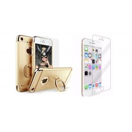 Pachet husa de protectie pentru iPhone 6 Luxury Gold Plated cu Inel de sustinere si folie gratis