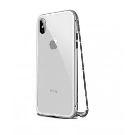 Carcasa Apple iPhone X Magnetica  360grade Silvercu spate de sticla securizata premium + folie de sticla gratis