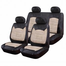 Set 9 bucati huse scaune auto  Luxury Negru Crem cu fermoare pentru bancheta rabatabila