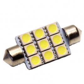 Set 2 becuri LED SOFIT STICLA 39MM 9 SMD 5050 12V ALBE