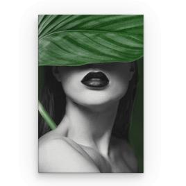 Tablou Canvas Arta Moderna - Femeie ascunsa sub Frunza Mare Tropicala, 80 x 50 cm
