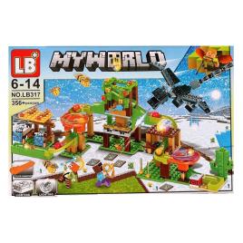 Set de constructie LB Plus, MyWorld of Minecraft cu efecte luminoase, 356 piese
