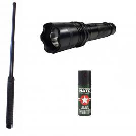 KIT autoaparare (2in1 Electrosoc+Lanterna ) Baston telescopic Police 50 cm + Spray Nato Paralizant