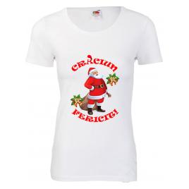 Tricou dama personalizat Mos Craciun alb 2XL