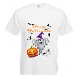 Tricou mesaj happy Halloween alb L