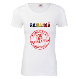 Tricou dama personalizat Romanca fabricat in Romania alb L