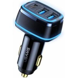 Incarcator Auto Usams Super Fast Charger 80w 2 X Usb Port 1 X Usb Type-c Negru - Cc126tc01