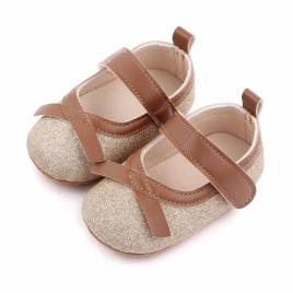 Pantofiori aurii cu fundita maro (marime disponibila: 3-6 luni (marimea 18