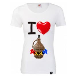 Tricou dama mesaj I love tuica alb 2XL