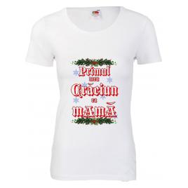 Tricou dama mesaj Primul meu Craciun ca mama alb XXL
