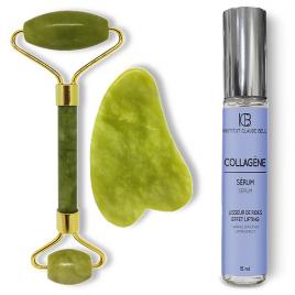 Pachet Promo Rola de Jad si Gua Sha Masaj + Serum Collagene Efect Anti-rid, Institut Claude Bell