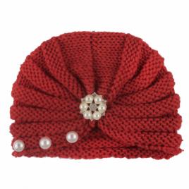 Caciulita crosetata tip turban cu perlute si strasuri (marime disponibila: 3-6