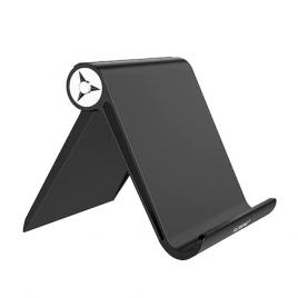 Suport birou masa pentru telefon mobil sau tableta, contine banda silicon anti alunecare, se modeleaza la unghi 0 - 100 grade, floveme negru