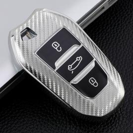 Husa cheie auto peugeot smartkey tpu+pc silver carbon