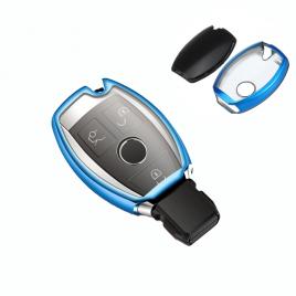 Husa cheie smartkey mercedes benz 3 butoane albastra tpu+pc