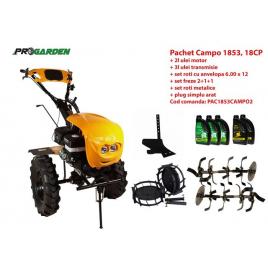 Set motocultor Campo 1853, benzina, EURO5, 18CP, 2+1 trepte, accesorii, ulei motor si transmisie incluse