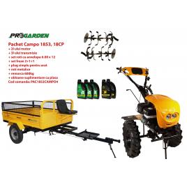 Set motocultor Progarden Campo 1853, 18 CP, latime de lucru 162 cm, benzina, remorca 600kg ulei motor si transmisie incluse