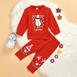 Pijama rosie pentru copii - snowman (marime disponibila: 6-9 luni (marimea 19