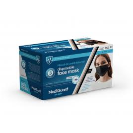 Set 50 de masti medicale negre, tip IIR, Mediguard, 3 straturi, eficacitate de filtrarea bacteriana 98%