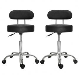 Set 2x Scaun salon cu spatar Negru, Taburet rotativ pe roti