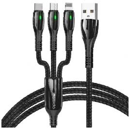 Cablu de incarcare yesido 3in1, fast charge 5a, negru, usb type-c, lighting, micro-usb, 1.3m