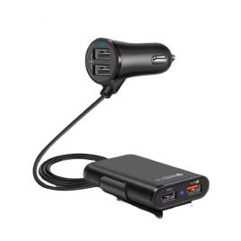 Incarcator auto tartek dual usb, 2x 2.4a, 2x3.1a, 1x quick charge 3.0, 1.7m, black