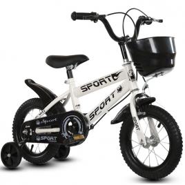 Bicicleta pentru copii cu roti ajutatoare si frane, 16 inch, Alba