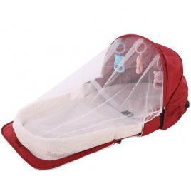 Patut de bebelusi pliabil si portabil tip geanta pentru calatorii, visiniu