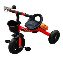 Tricicleta cu pedale pentru copii 3 - 6 ani, Roti din cauciuc EVA, Rosu, Cadru metalic, Cosulet pentru jucarii, Clacson si sticla cu suport