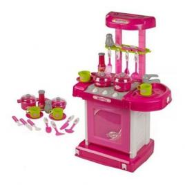 Bucatarie pentru fete Roz cu aragaz lumini si sunete 14 accesorii pentru fetite