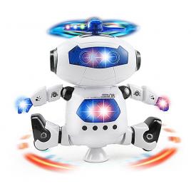 Robot AKU interactiv Rotire 360 grade Merge si danseaza Lumini LED Sunete Melodii Jucarie Toy pentru copii Baby bebelusi prescolari cadou zi de nastere Paste Craciun AK6452