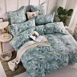 Set lenjerie de pat Leaves cearsaf, husa pilota, 4 huse perne pentru pat de dimensiuni 250x230 cm, 100% bumbac, verde