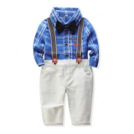 Costum pentru baietei cu papion si camasuta albastra (marime disponibila: 9-12