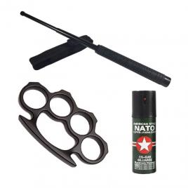 Kin format din baston telescopic  50 cm negru , rozeta metalica si spray autoaparare 60ml