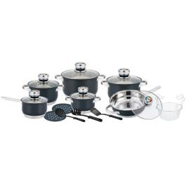 Set 18 Piese HERENTHAL HT-1801BBL, Inox, 9 Straturi, Negru