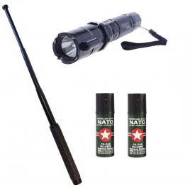 Set autoaparare (3in1 Laser+Electrosoc+Lanterna ) Baston telescopic Police 63 cm + 2 Spray Nato Paralizant