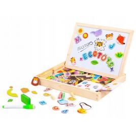 Set tabla magnetica educativa pentru copii, din lemn, 3 in 1, cu elemente puzzle, 176 piese