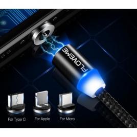 Cablu de incarcare magnetic cu 3 mufe tip si led indicator