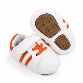 Adidasi albi cu dungi portocalii pentru bebelusi (marime disponibila: 3-6 luni