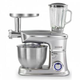 Robot de bucatarie 3 in 1 Royalty Line RL-PKM1900.7BG SILVER, 1300 W cu mixer, blender si masina de tocat carne, argintiu