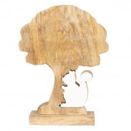 Decoratiune copac cu veverita din lemn alb natur 17x5x22 cm