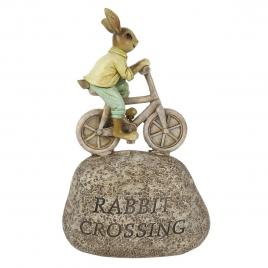 Figurina iepuras paste cu bicicleta din polirasina 13x6x20 cm