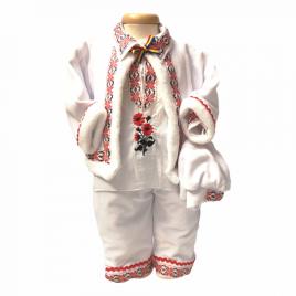 Costum traditional botez baietel, broderie rosie, denikos® 676