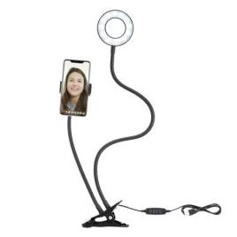 Suport flexibil universal pentru telefon cu lumina led circulara si clema de prindere