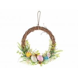 Coronita paste din lemn decorata cu oua si flori 25 cm