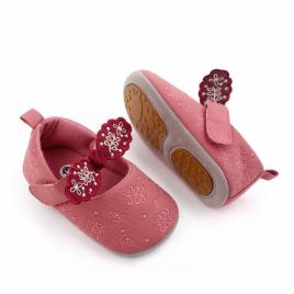 Pantofiori roz pudra cu fundita brodata pentru fetite (marime disponibila: 3-6