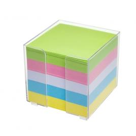 Cub hartie color cu suport de plastic transparent, Exc, 750 coli, 9 x 9 cm