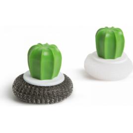 Set burete de spalat vase din fibre de otel/plastic - 2 buc. - model cactus - 8.5 x 8 cm